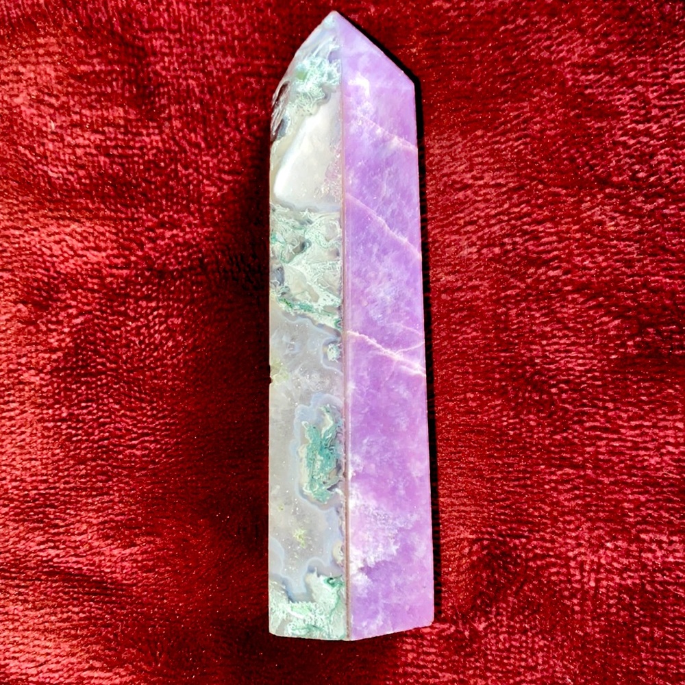 Green moss agate/lepidolite tower